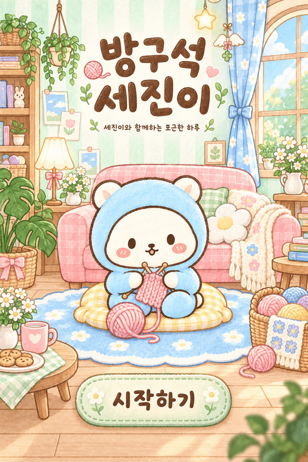 파스텔빛 방에서 뜨개질하는 세진이
